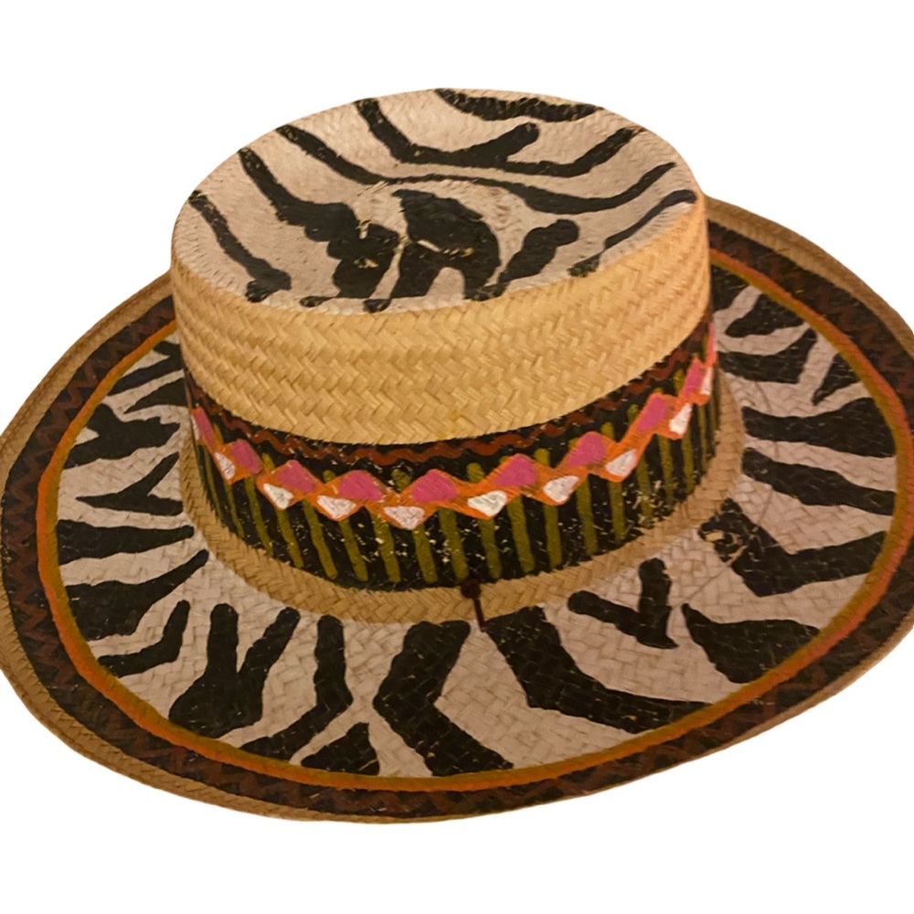Stylish Zebra Hand painted Straw Hat - M/L straw hand painted
